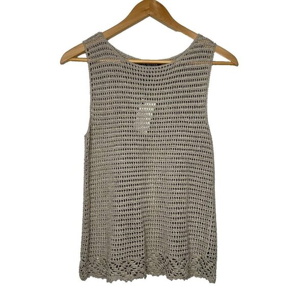 Linda Allard Ellen Tracy Tops - Linda Allard Ellen Tracy Open Knit Top Womens Sz S Crochet Tan Sleeveless Khaki